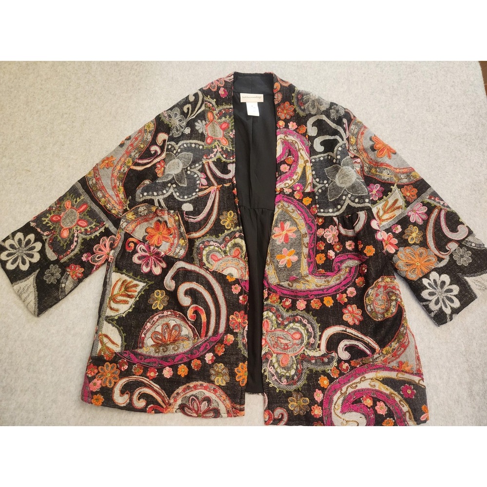Soft Surroundings Jacket Womens Small Wool Embroidered Paisley‎ Boho Open Front